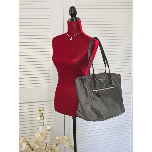 Michael Kors Women's Dark Grey Nylon Top Zip Tote Bag Size Large 1767 - Picture 4 of 12